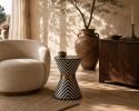 Handmade Bone Inlay Hourglass Side Table, Chevron Art Deco Pedestal Accent | Tables by IKKAZA