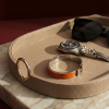 Saddle Leather Oval Tray in Stainless Steel | Decorative Tray in Decorative Objects by Rikan