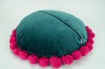 round velvet cushion // round green pillow // round pom pom | Pillows by velvet + linen