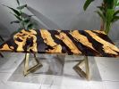 Natural Olive Epoxy Table - Black Dining Table - Resin Table | Tables by Tinella Collection. Item composed of wood & synthetic compatible with contemporary and country & farmhouse style