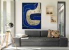 Gold 3d textured painting ultramarine blue canvas painting | Oil And Acrylic Painting in Paintings by Berez Art. Item composed of canvas in art deco or modern style