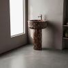 Round Pedestal Rosso Levanto fluted marble sink | Water Fixtures by AYMARBLEDESIGN LLC