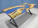 Custom Olive Wood Blue Epoxy Dining Table, Dining Room Table | Tables by LuxuryEpoxyFurniture. Item composed of wood & synthetic