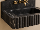 Floating Nero Marquina Black Marble Sink with Backsplash | Custom Wall Mounted Vanity | Work by Vero Marble