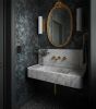 Hand-Carved Fluted Carrara Marble Wall-Mount Sink with Backsplash | Water Fixtures by AYMARBLEDESIGN LLC