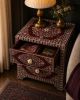 Burgundy Bedside Cabinet, Bone Inlay Nightstand, Maroon Floral Bedside Table, Boho Night Stand | Tables by IKKAZA