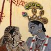 Radha Rani & Shri Krishna Playing Holi in Barsane, Handmade | Embroidery in Wall Hangings by MagicSimSim