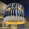 Large Modern Black & White Macrame Chandelier, Handmade Boho Ceiling Decor, Statement Fiber Art Lighting | Macrame Wall Hanging in Wall Hangings by RavaTapestryArt
