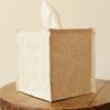 Cream Vegan Leather Single Tissue Box Cover | Decorative Box in Decorative Objects by Vantage Design