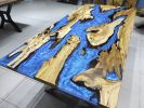 Custom Order Blue Epoxy Olive Wood Dining Table | Tables by LuxuryEpoxyFurniture. Item composed of wood and synthetic