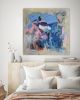 Large abstract colourful painting expressionist beige blue | Oil And Acrylic Painting in Paintings by Berez Art. Item composed of canvas compatible with minimalism and mid century modern style