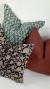 teal floral block print pillow, teal floral pillow, block | Pillows by Velvet Fringe