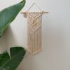 Macrame Wall Hanging With Gold Moon | Wall Hangings by Rosie the Wanderer. Item composed of wood & cotton