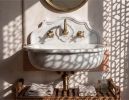 Handcrafted Carrara Marble Sink – Integrated Backsplash, Wall Mount Vanity | Water Fixtures by AYMARBLEDESIGN LLC