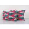 Silk Ikat Velvet Lumbar Pillow Cover, Matching Pink Ikat Lum | Cushion in Pillows by Vintage Pillows Store