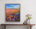 Rainy Pink Flower Field | Oil And Acrylic Painting in Paintings by Checa Art. Item composed of canvas