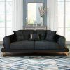 Un Aster, 87''  Round Arm Sofa, Black Velvet Upholstery , Wo | Couch in Couches & Sofas by Art De Vie Furniture