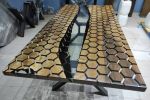 Luxury Custom Order Clear Epoxy Resin Hexagon Honeycomb | Dining Table in Tables by LuxuryEpoxyFurniture. Item composed of wood and synthetic