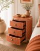 Handmade Bone Inlay Round Nightstand Sunburst Boho Bedside Table with Drawers | Storage by IKKAZA