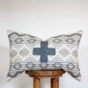 Grey/Cream Tribal Wool with Charcoal Leather Cross Pillow 16x24 | Pillows by Vantage Design