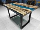 River Turquoise White Epoxy Resin Dining Table, Epoxy Table | Tables by LuxuryEpoxyFurniture. Item made of wood with synthetic