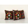 Black Tashkent Velvet Suzani Lumbar Pillow Case Made | Sham in Linens & Bedding by Vintage Pillows Store. Item composed of fabric