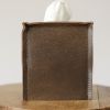 Brown Leather with Bronze Finish Single Tissue Box Cover | Decorative Box in Decorative Objects by Vantage Design