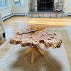 Live Edge Coffee Table with Epoxy Resin Olive Wood Burl Slab Round Custom Center and Side Table | Tables by Ironscustomwood. Item composed of wood