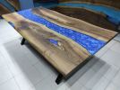 Luxury Epoxy Resin Walnut Dining Table, Blue Epoxy Table | Tables by LuxuryEpoxyFurniture. Item composed of wood and synthetic