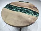 Custom 30" Diameter, Round Dark Walnut Wood, Metallic Green | Dining Table in Tables by LuxuryEpoxyFurniture. Item composed of wood and synthetic