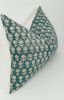 teal block print floral pillow, teal floral pillow | Pillows by Velvet Fringe