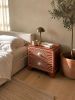 Terracotta Bone Inlay Nightstand, Sunburst Curved Bedside Table, 2 Drawer Burnt Orange 70s Furniture | Storage by IKKAZA