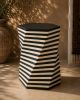 Hexagon Bone Inlay Side Table, Black Ivory Striped Column Accent Table | Tables by IKKAZA