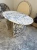 Hand Carved Calacatta Viola Marble Oval Dining Table | Tables by AEGEAN MARBLE ARTISAN ATELIER