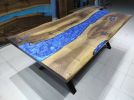 Luxury Epoxy Resin Walnut Dining Table, Blue Epoxy Table | Tables by LuxuryEpoxyFurniture. Item composed of wood and synthetic
