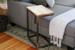 Ash Wood C-table with Raw Steel Metal Base | End Table in Tables by Hazel Oak Farms. Item made of wood & metal