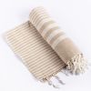 Fethiye Striped Sustainable Turkish Throw Blanket - Beige | Linens & Bedding by HILANA: Upcycled Cotton. Item made of cotton
