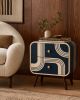 Handmade Art Deco Bone Inlay Nightstand Chic Bedside Table, Brass Knobs, Walnut Legs | Storage by IKKAZA. Item works with boho & mid century modern style