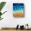 Good Tidings - Framed Original Painting - Fluid Blue Gold Ocean Art | Oil And Acrylic Painting in Paintings by Eman's Gallery