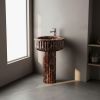 Round Pedestal Rosso Levanto fluted marble sink | Water Fixtures by AYMARBLEDESIGN LLC