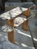 Handmade Calacatta Viola Marble & Oak Console Table - Modern Entryway Accent Shelf | Buffet Table in Tables by AEGEAN MARBLE ARTISAN ATELIER
