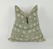 green floral block print pillow, green floral pillow, green | Pillows by Velvet Fringe