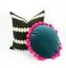 round velvet cushion // round green pillow // round pom pom | Pillows by velvet + linen