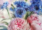 Peony flowers oil painting canvas original art, Cornflower | Oil And Acrylic Painting in Paintings by Natart. Item made of canvas & synthetic compatible with contemporary style