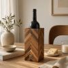 Handmade Walnut Wine Bottle Holder, Wooden Marquetry Decor, Scandinavian Minimalist Home Accent, Housewarming Gift | Tableware by Vesta Corte