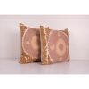 Set of Two Uzbek Faded Pink Suzani Cushion Cover, Pair Suzan | Pillows by Vintage Pillows Store