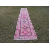 1970s Vintage Pink Turkish Kurdish Oushak Runner - Hallway | Runner Rug in Rugs by Vintage Pillows Store. Item made of cotton with fiber