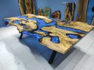 Live Edge Olive Table | Ocean River Dining Epoxy Table | Dining Table in Tables by LuxuryEpoxyFurniture. Item composed of wood and synthetic