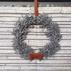 Floral gray felt wreath with leather ribbon. Small or big | Wall Sculpture in Wall Hangings by DecoMundo Home. Item made of fabric works with minimalism style
