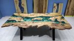 Live Edge Olive Emerald Green Dining Epoxy Table,Natural | Dining Table in Tables by LuxuryEpoxyFurniture. Item made of wood with synthetic